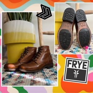 Women's FRYE Brown LEATHER Lace Up WORK Combat ANKLE Boots BOOTIES  6 B